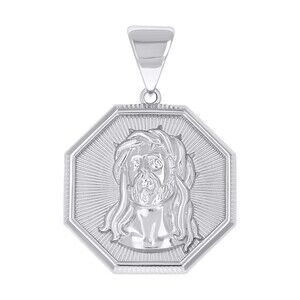 925 Sterling Silver Unisex Octagon Jesus Religious Pendant